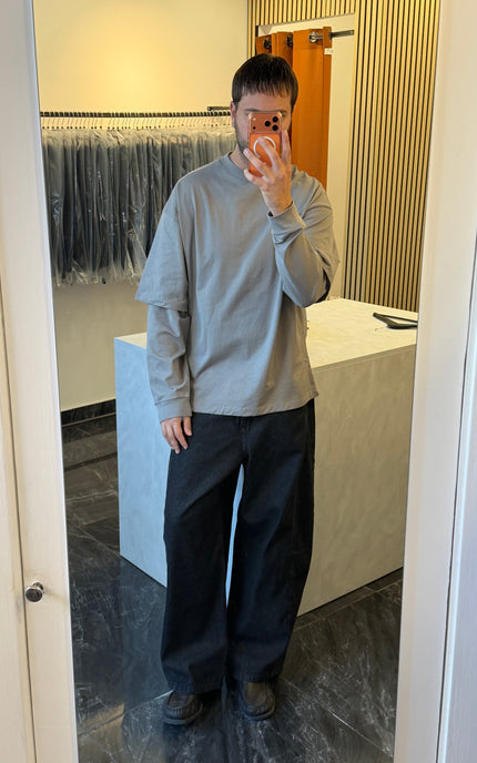 Longsleeve oversize con manica doppiata -Grigia