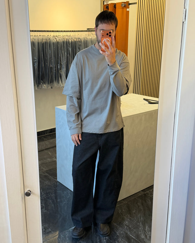 Longsleeve oversize con manica doppiata -Grigia