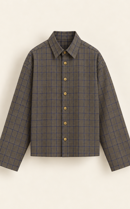 Camicia a quadri con manica ampia -Fango