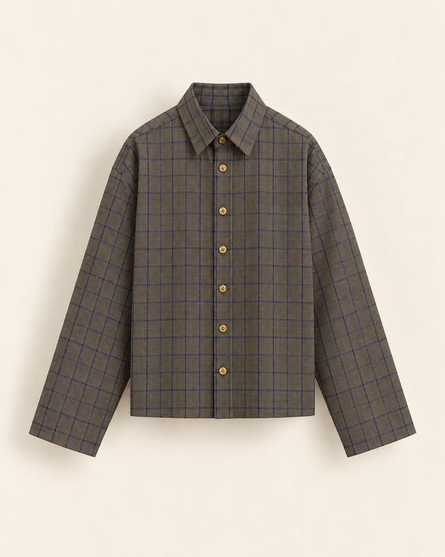 Camicia a quadri con manica ampia -Fango