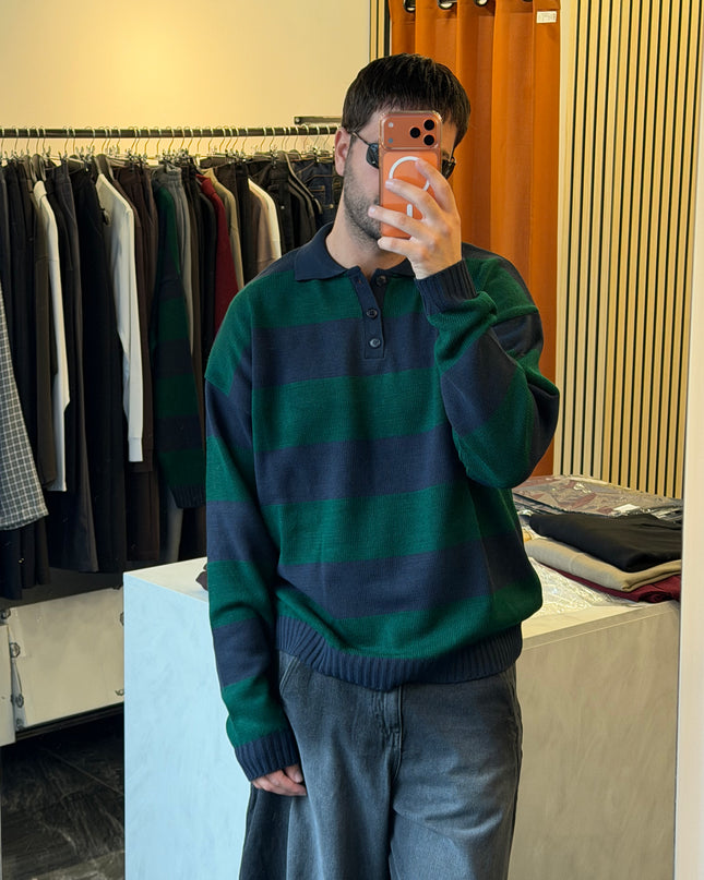 Polo oversize in misto lana a fasce bicolore