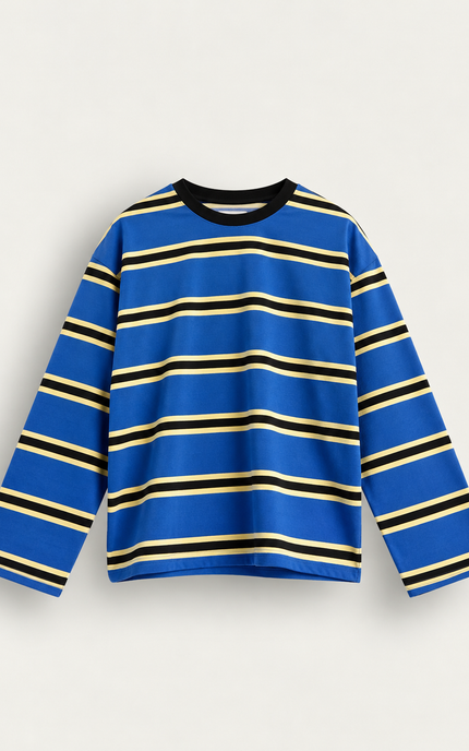 T-shirt a righe maniche lunghe crop fit