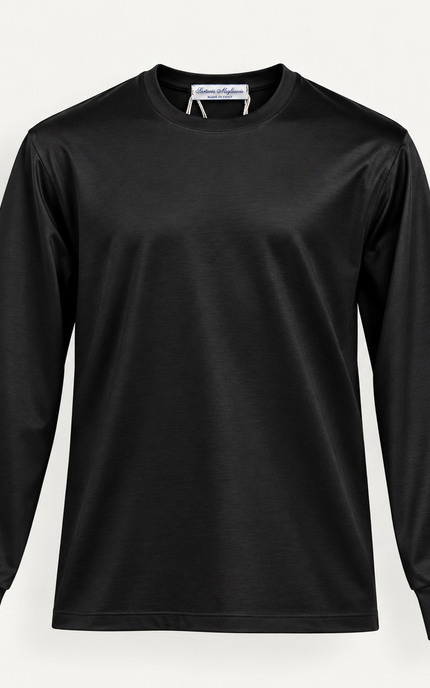 T-Shirt a maniche lunghe in filo di Scozia -Nera