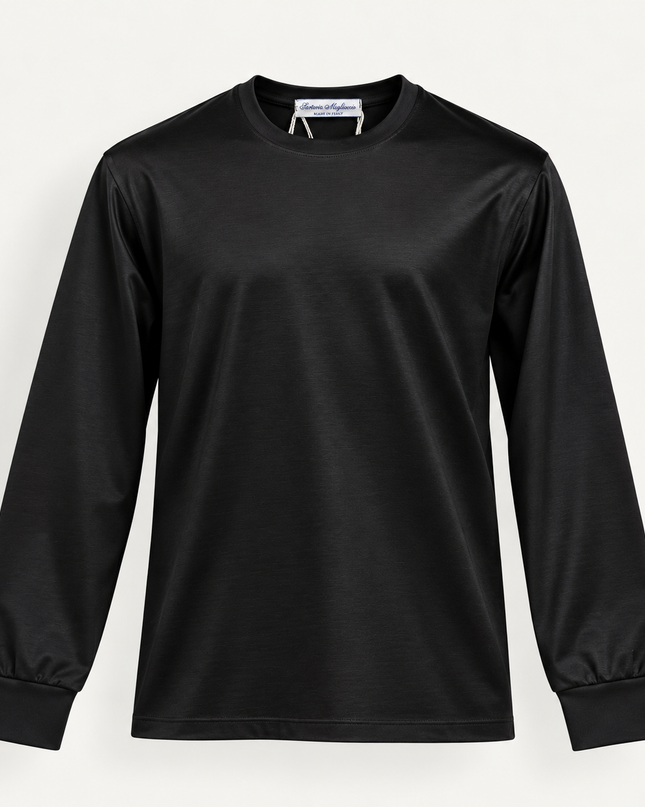 T-Shirt a maniche lunghe in filo di Scozia -Nera