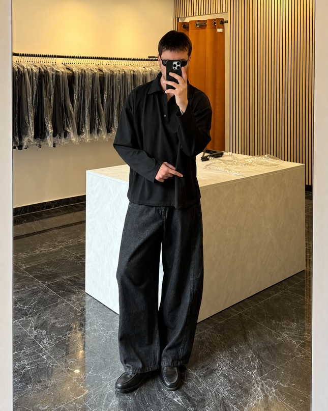 Polo crop in cotone -Nera