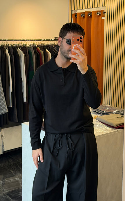 Polo in misto lana rasata -Nera