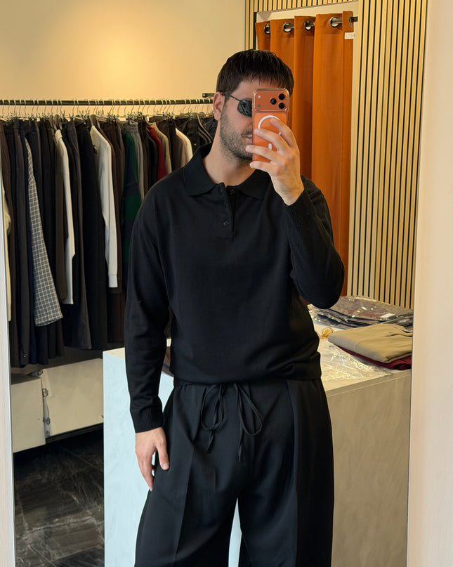 Polo in misto lana rasata -Nera