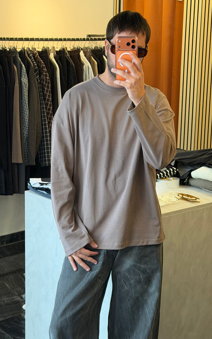 Longsleeve oversize in jersey di cotone -fango