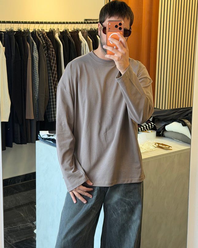 Longsleeve oversize in jersey di cotone -fango
