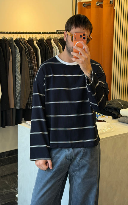 T-shirt a righe maniche lunghe crop fit