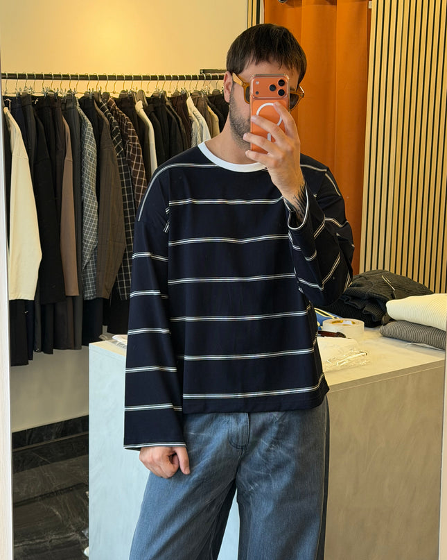 T-shirt a righe maniche lunghe crop fit