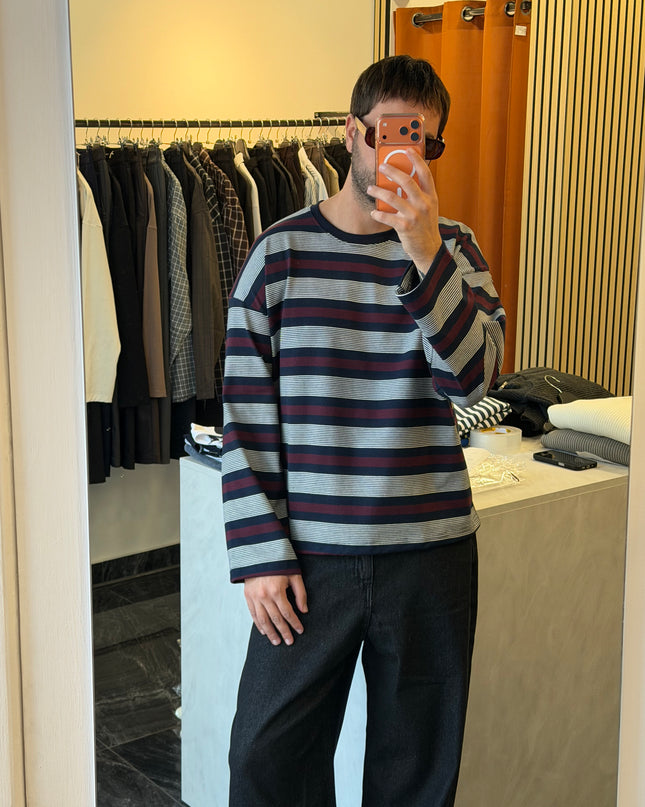 T-shirt a righe maniche lunghe crop fit