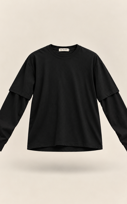 Longsleeve oversize con manica doppiata -Nera