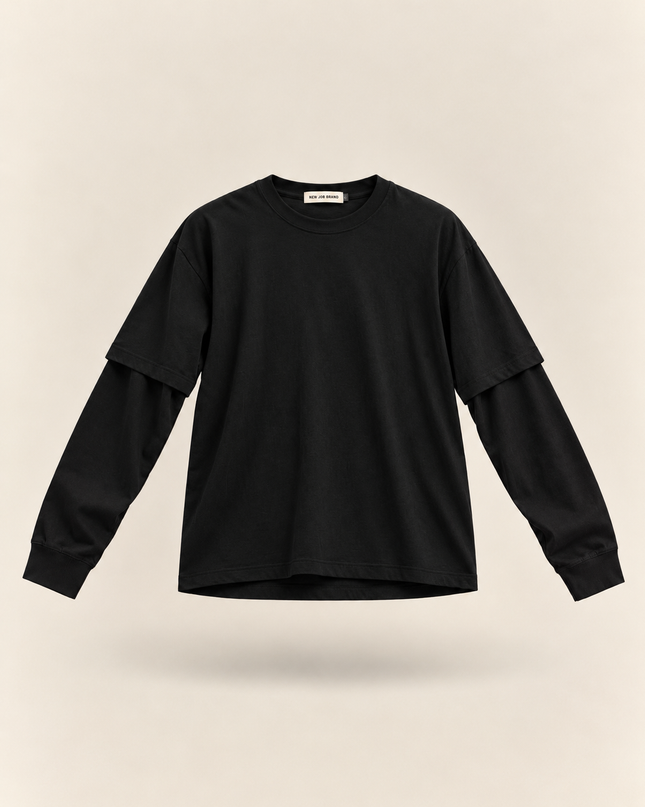 Longsleeve oversize con manica doppiata -Nera