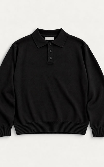 Polo in misto lana rasata -Nera