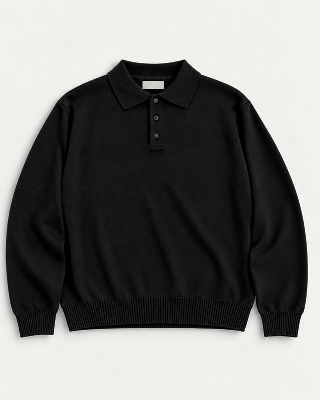 Polo in misto lana rasata -Nera