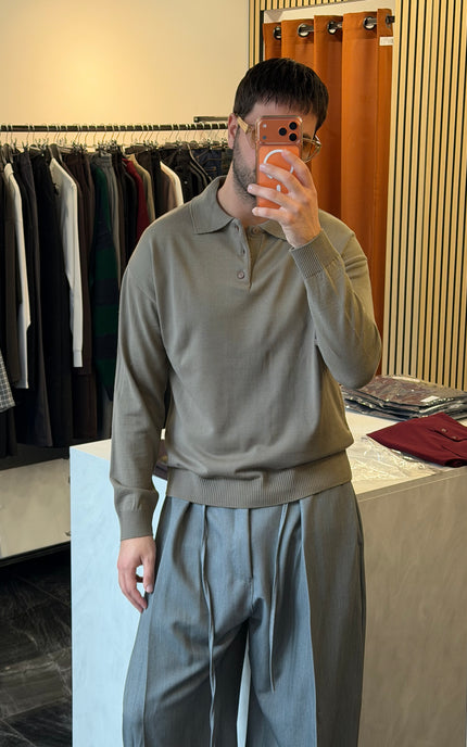 Polo in misto lana rasata - Tortora