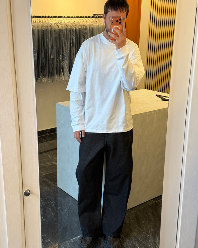 Longsleeve oversize con manica doppiata -Bianca