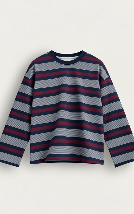 T-shirt a righe maniche lunghe crop fit