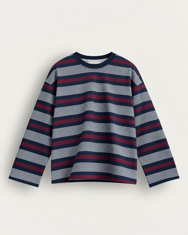 T-shirt a righe maniche lunghe crop fit