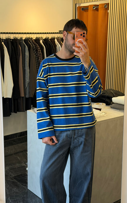 T-shirt a righe maniche lunghe crop fit