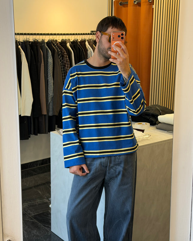 T-shirt a righe maniche lunghe crop fit