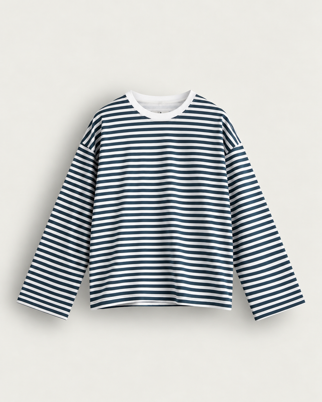 T-Shirt a righe maniche lunghe crop fit
