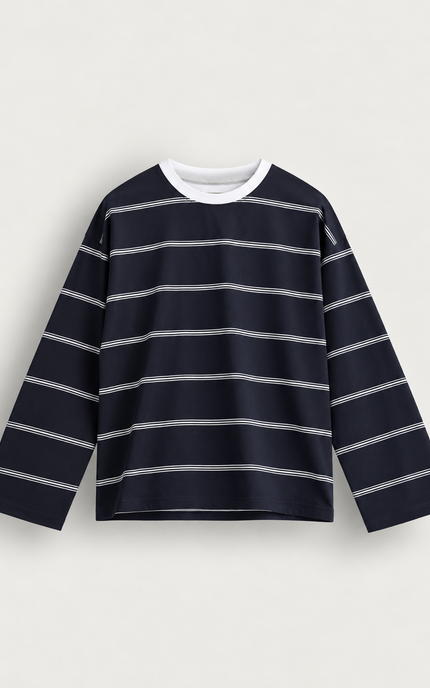 T-shirt a righe maniche lunghe crop fit