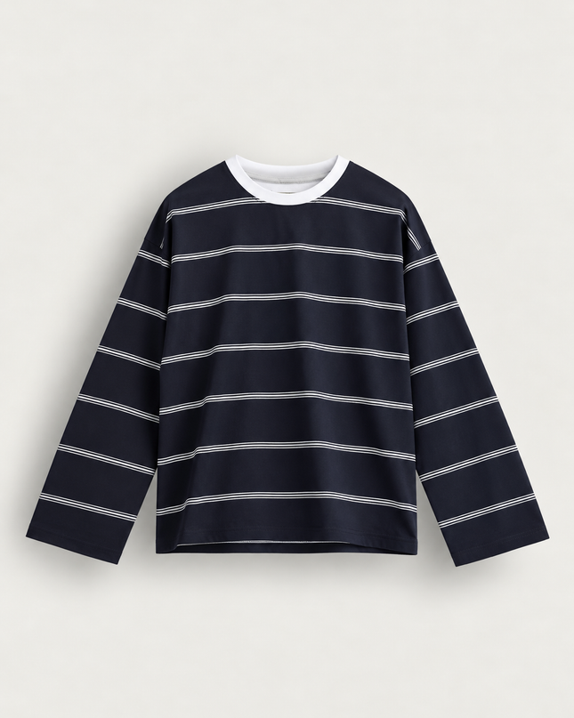 T-shirt a righe maniche lunghe crop fit