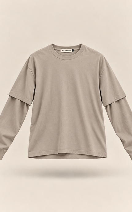 Longsleeve oversize con manica doppiata -Grigia