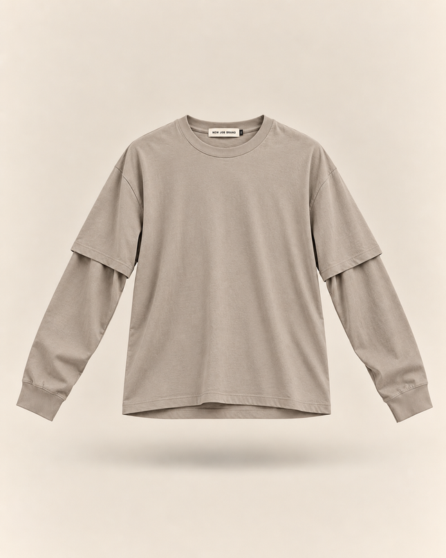 Longsleeve oversize con manica doppiata -Grigia