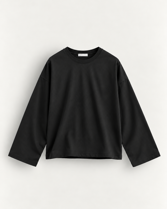 Longsleeve oversize in jersey di cotone -nera