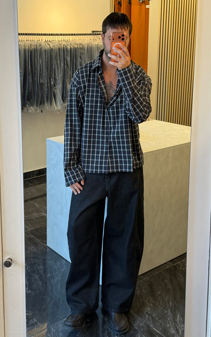 Camicia a quadri con manica ampia -Nera