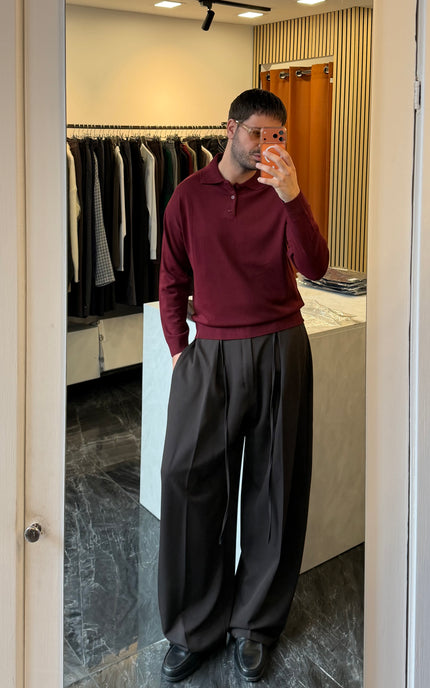 Polo in misto lana rasata - Bordeaux