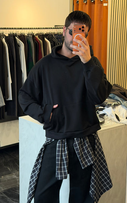 Felpa in cotone con cappuccio - Nera