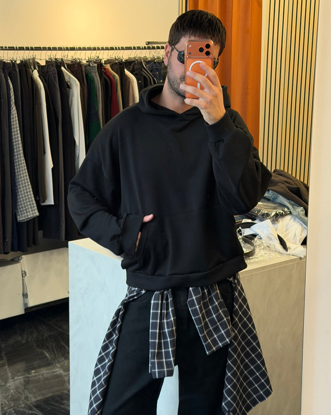 Felpa in cotone con cappuccio - Nera