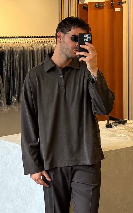 Polo crop in cotone -Moro