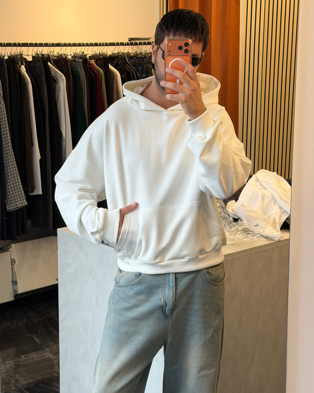 Felpa in cotone con cappuccio - Panna