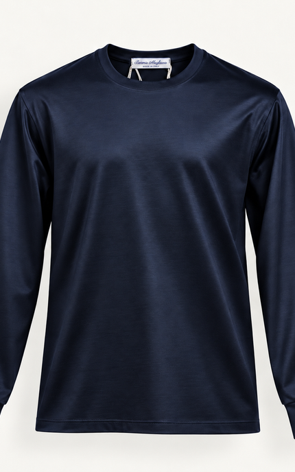 T-shirt a maniche lunghe in filo di Scozia -Blu
