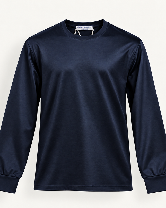 T-shirt a maniche lunghe in filo di Scozia -Blu