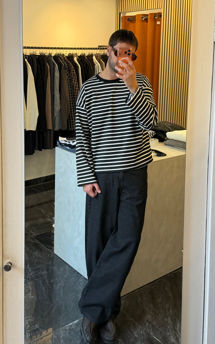 T-shirt a righe maniche lunghe crop fit