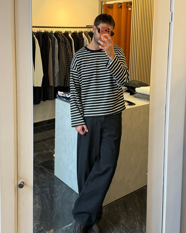 T-shirt a righe maniche lunghe crop fit