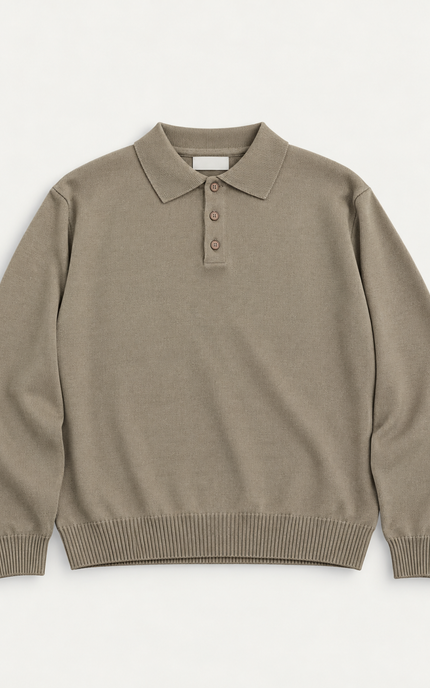 Polo in misto lana rasata - Tortora