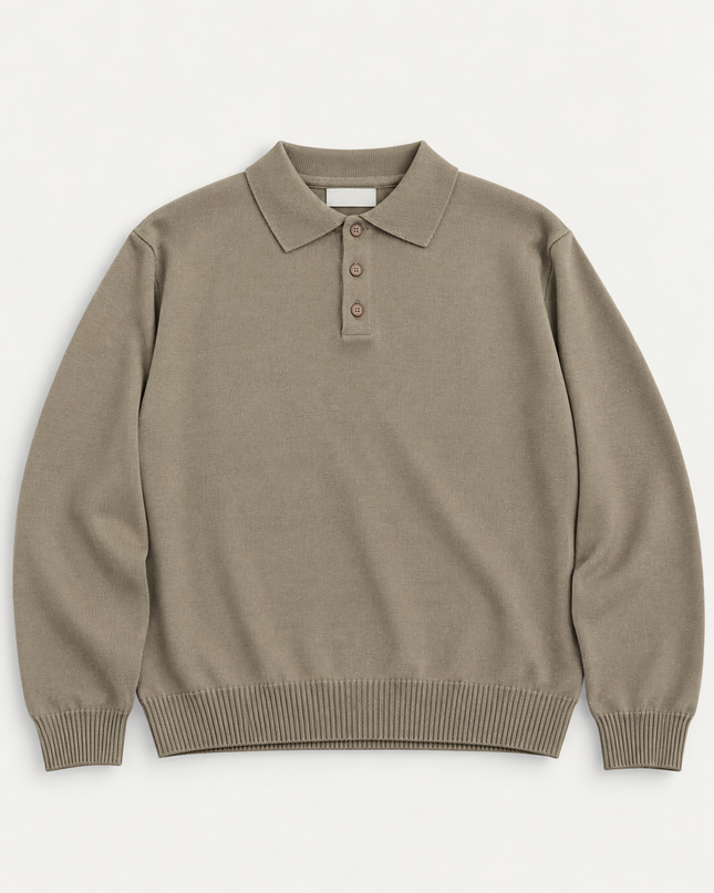 Polo in misto lana rasata - Tortora