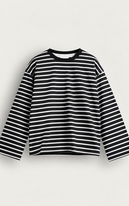T-shirt a righe maniche lunghe crop fit