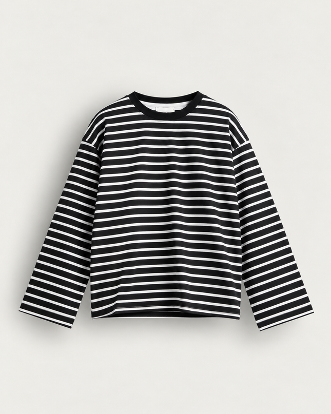 T-shirt a righe maniche lunghe crop fit