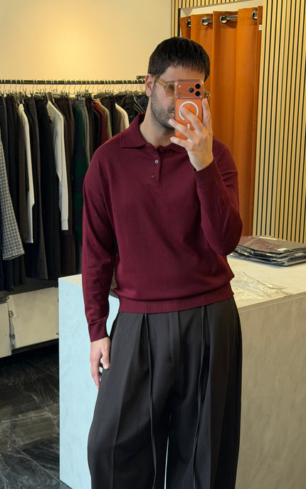 Polo in misto lana rasata - Bordeaux