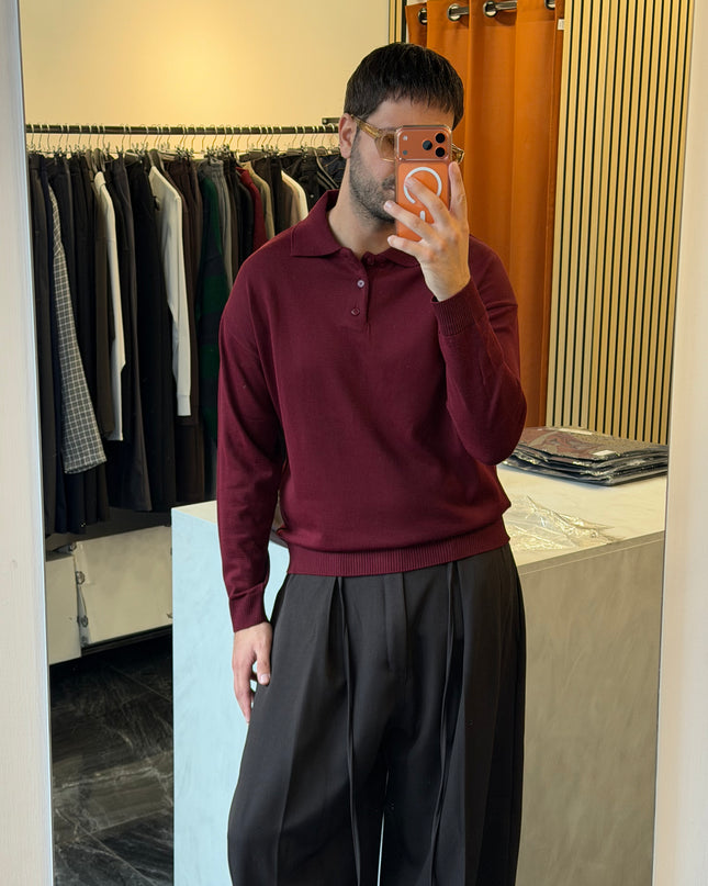 Polo in misto lana rasata - Bordeaux