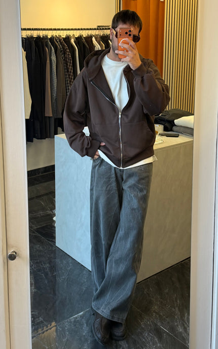Felpa in cotone con zip e cappuccio -Moro