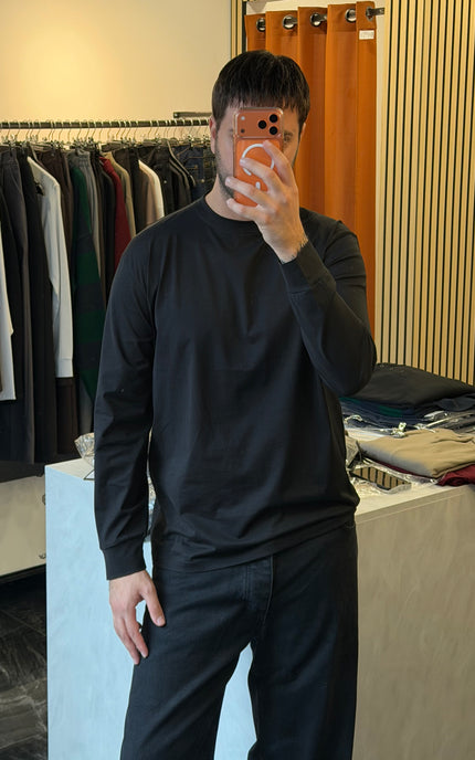 T-Shirt a maniche lunghe in filo di Scozia -Nera